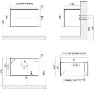 Подвесная тумба под раковину Art&Max Verona Push 60см венециано AM-Verona-Push-600-2C-SO-Ven